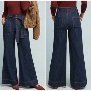 Anthropologie Pilcro And The Letterpress Wide Leg Button Fly Dark Wash Jeans 31P